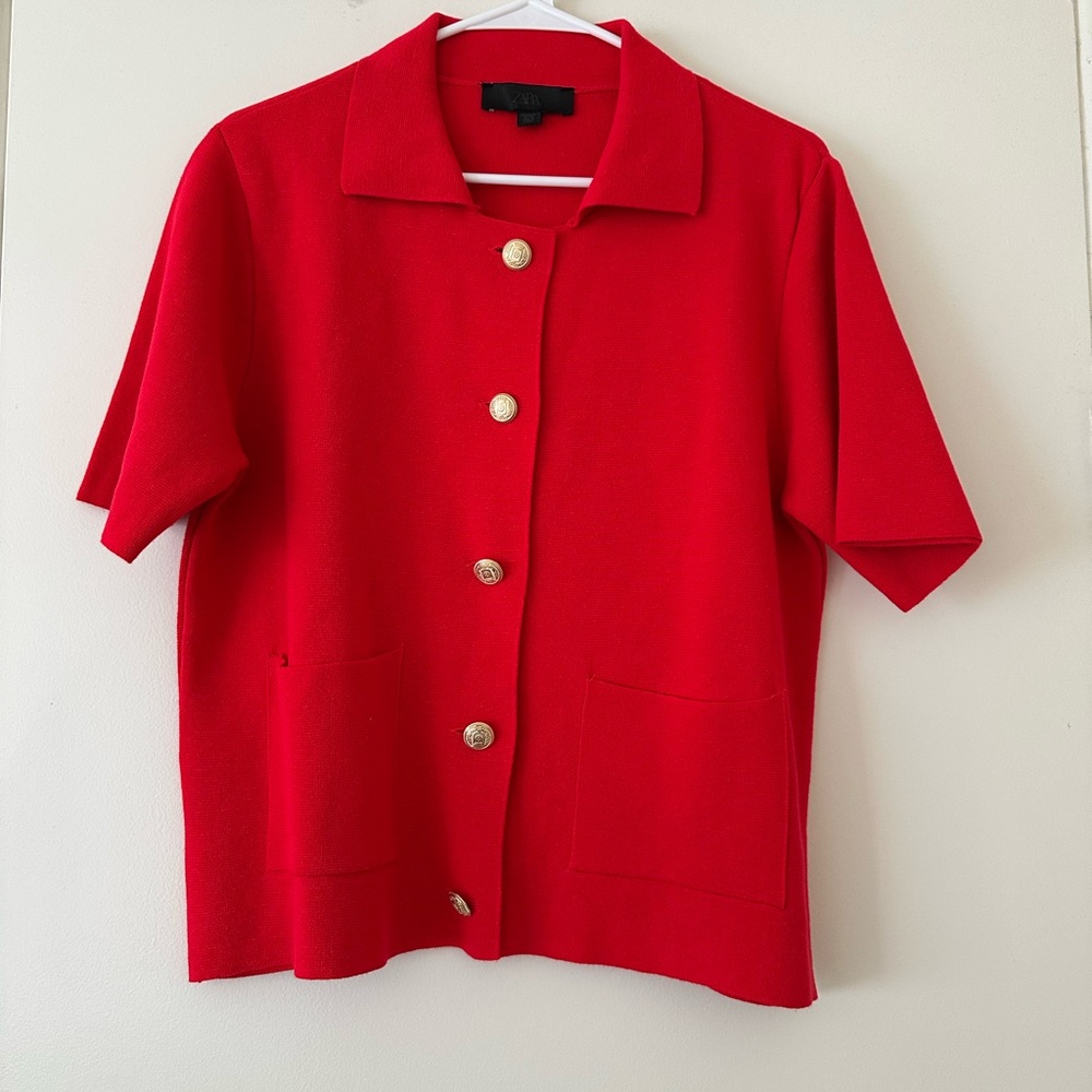 Zara Red Short Sleeve Cardigan